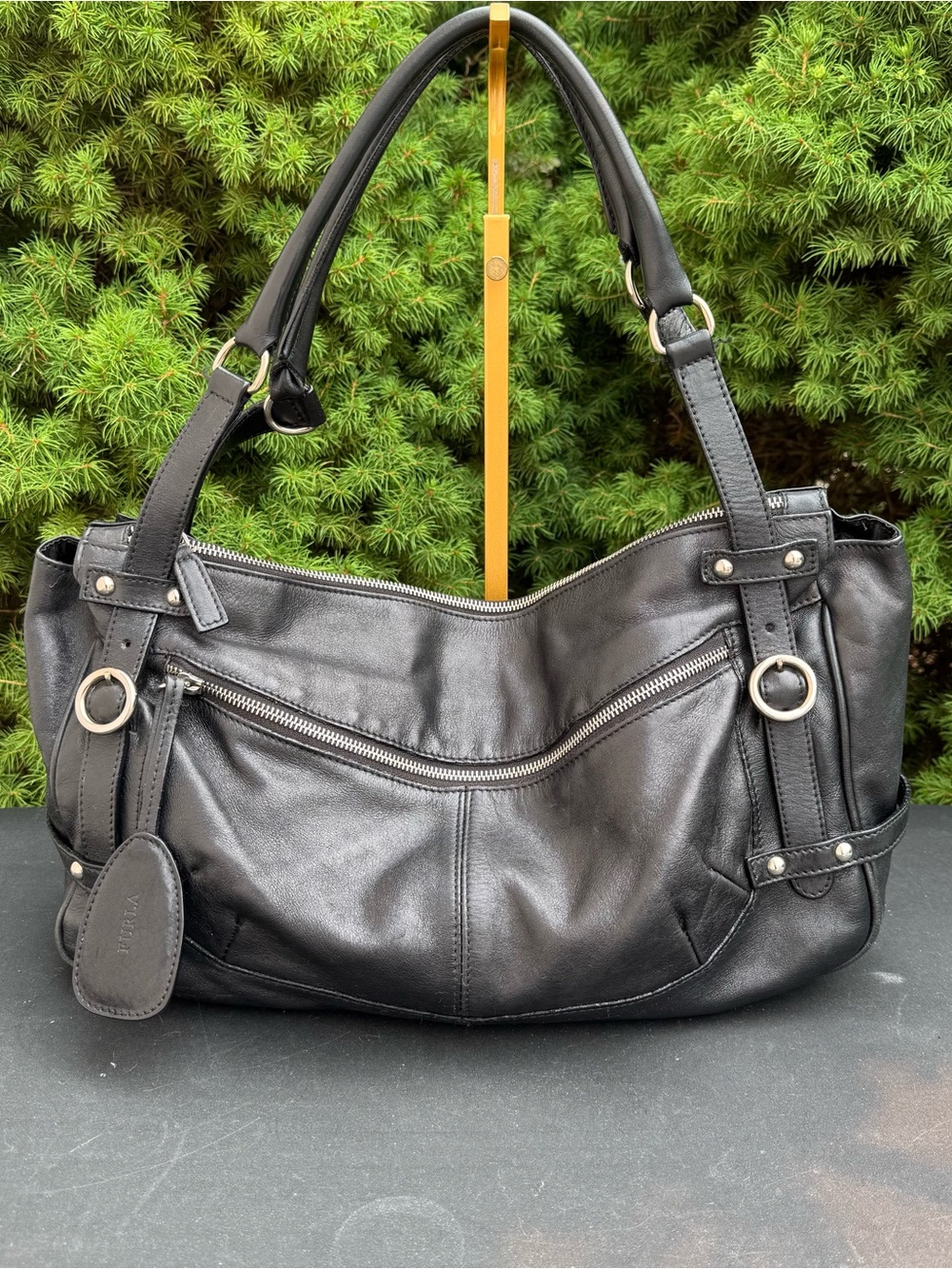 Furla Black Grained Leather Shoulder Bag